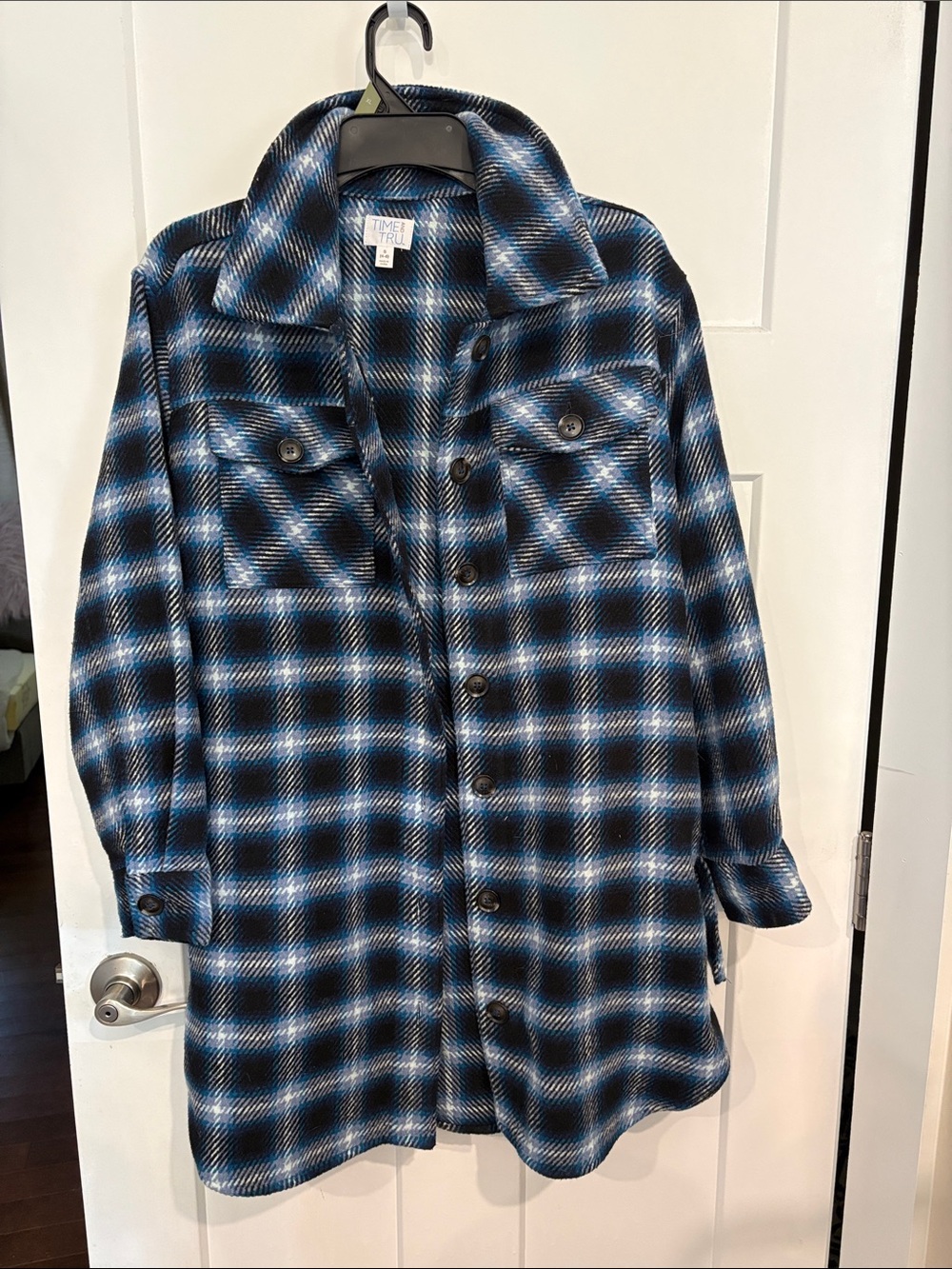 Blue & Black Plaid Button-Up Shacket